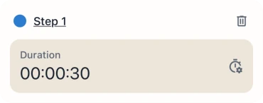 Flextimer step editor showing a single timer step with a duration field.